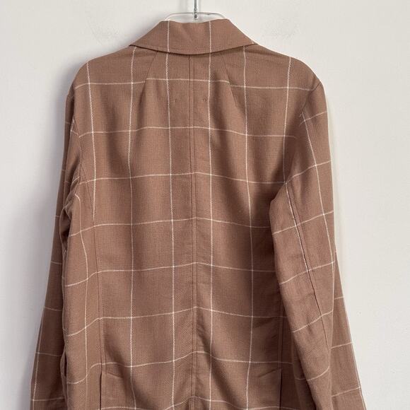 Madewell Breezewoven Larsen Blazer S Windowpane Linen Sandstone Tan 2 Button - Picture 7 of 11